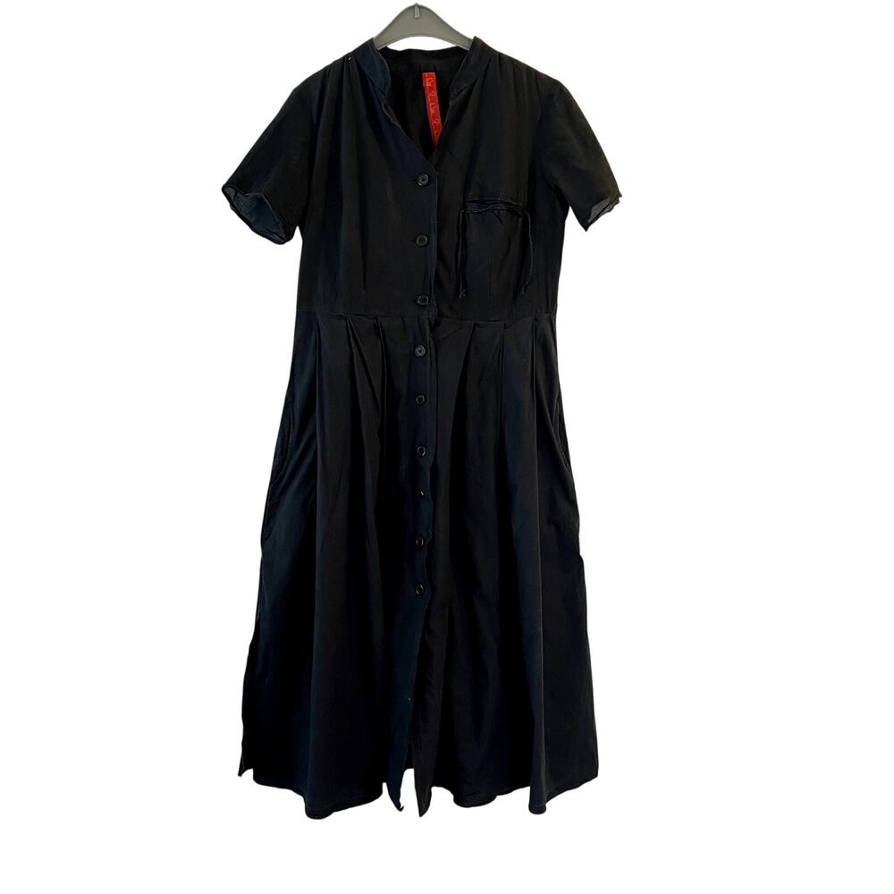Ewa I Walls 100% cotton Midi short sleeve Dress Button Down Size S Black India